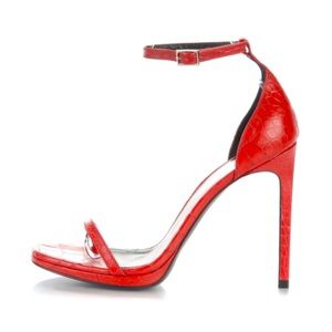 SAINT LAURENT Calfskin Crocodile Embossed Jane 105 Ankle Strap Sandals 39.5
